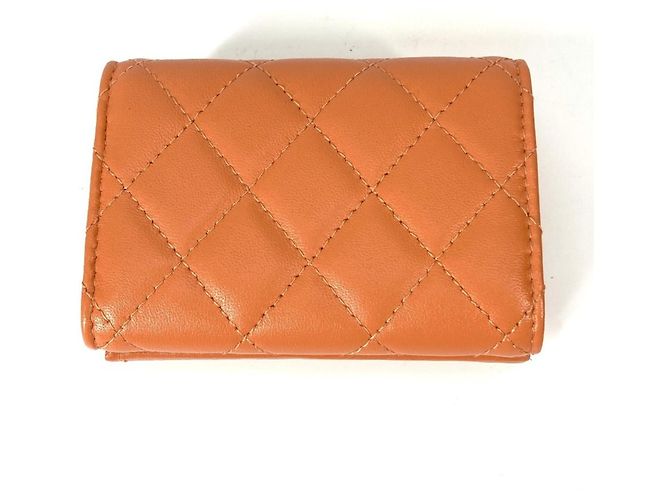 Chanel Orange Lambskin Tri-Fold Wallet - view 3