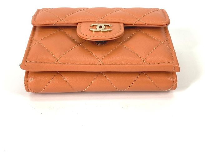 Chanel Orange Lambskin Tri-Fold Wallet - view 5
