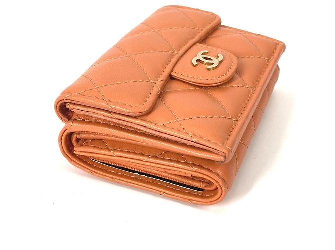 Chanel Orange Lambskin Tri-Fold Wallet - view 6