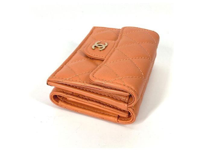 Chanel Orange Lambskin Tri-Fold Wallet - view 7