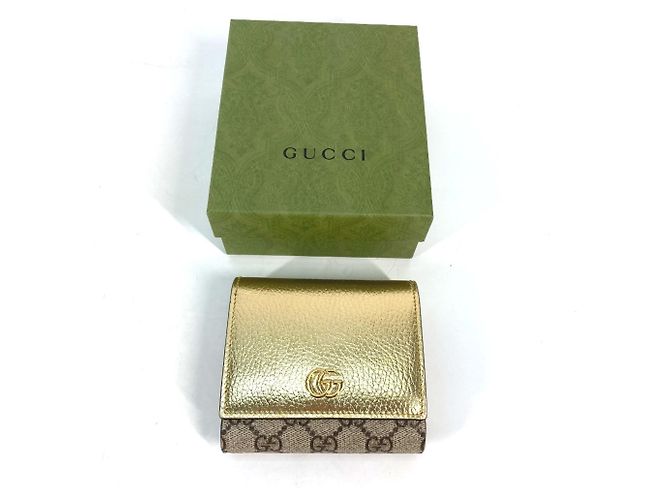 Billetera de cuero bi-fold Gucci GG Marmont Beige - vista 3