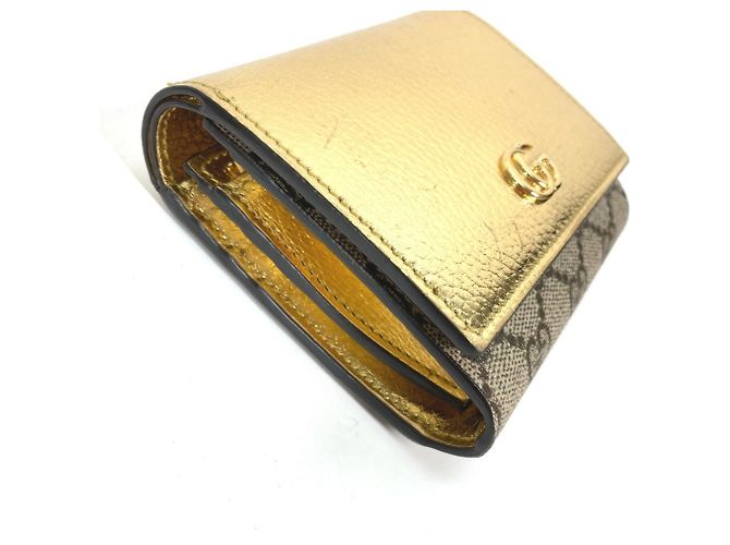 Billetera de cuero bi-fold Gucci GG Marmont Beige - vista 6