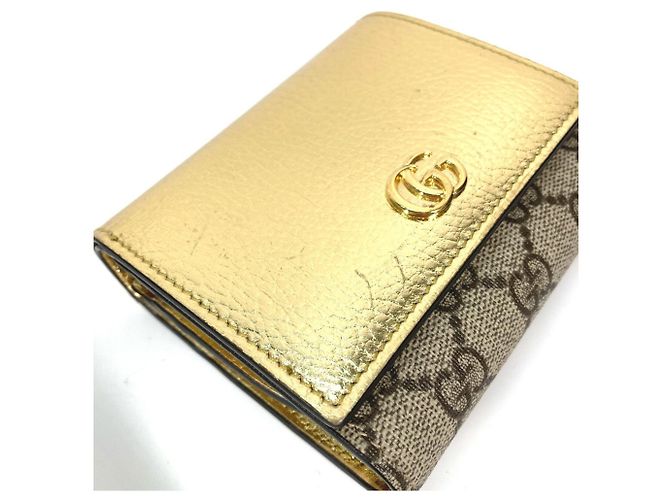 Billetera de cuero bi-fold Gucci GG Marmont Beige - vista 7