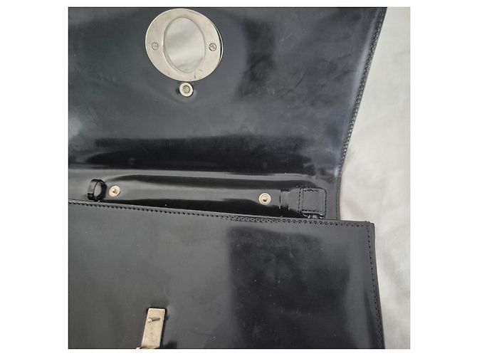 Borsa a tracolla Dior Collection O in pelle nera lucida Nero - vista 7