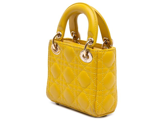 Dior Giallo Micro Pelle di Agnello Cannage Lady Dior Senape - vista 2