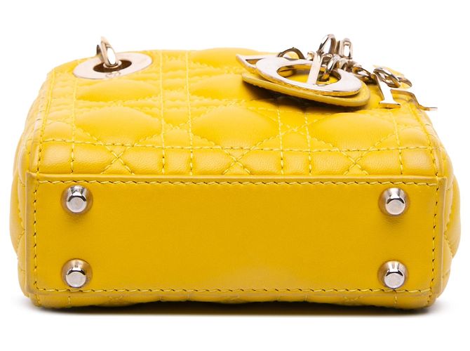 Dior Giallo Micro Pelle di Agnello Cannage Lady Dior Senape - vista 3