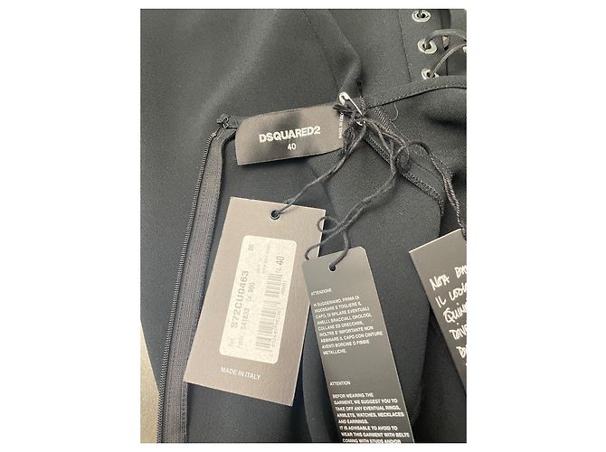 Dsquared2 Schwarzes Kleid mit Lederbändern - Ansicht 2