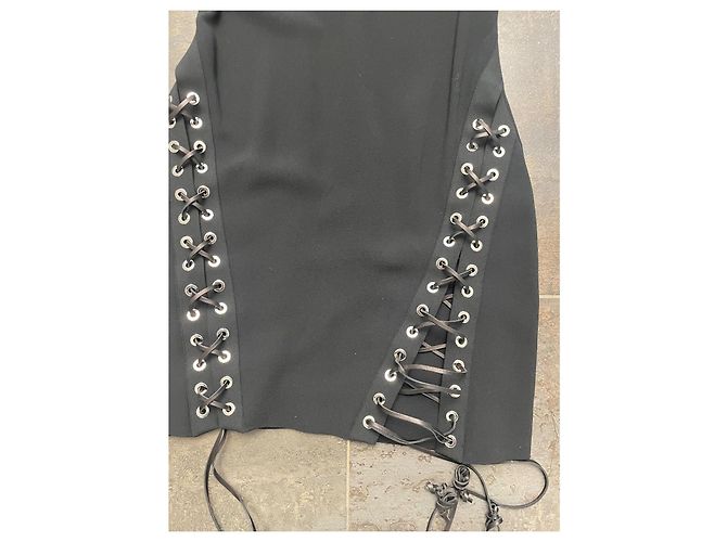 Dsquared2 Schwarzes Kleid mit Lederbändern - Ansicht 9