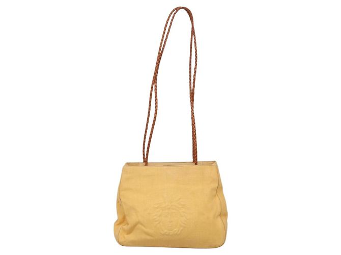 Borsa a Spalla Gianni Versace in Tela e Pelle Giallo Oro Auth bs28971 D'oro - vista 13