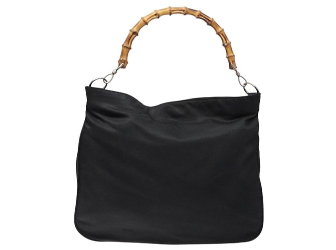 Borsa a Spalla Gucci Bamboo Nylon Nero Argento 001 1553 1577 Auth bs28640 - vista 13