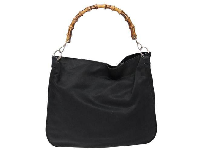Borsa a Spalla Gucci Bamboo Nylon Nero Argento 001 1553 1577 Auth bs28640 - vista 2
