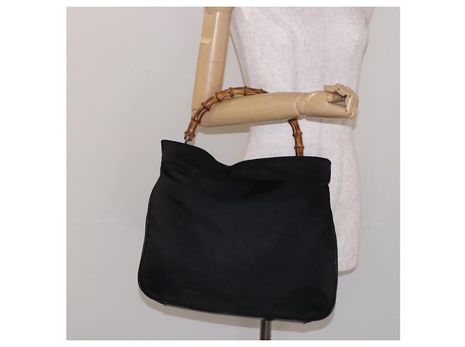 Borsa a Spalla Gucci Bamboo Nylon Nero Argento 001 1553 1577 Auth bs28640 - vista 20
