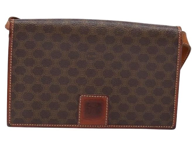 Céline Borsa a Spalla in Tela Macadam CELINE in Pelle PVC Marrone Oro Auth ki5877 D'oro - vista 12