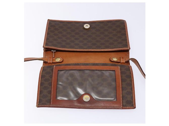 Céline Borsa a Spalla in Tela Macadam CELINE in Pelle PVC Marrone Oro Auth ki5877 D'oro - vista 8