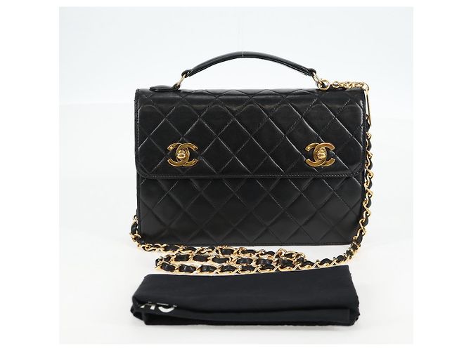 CHANEL Matelassé Doppio Chiusura Coco Borsa Catena Pelle di Agnello CC Auth 138976SA Nero D'oro - vista 12