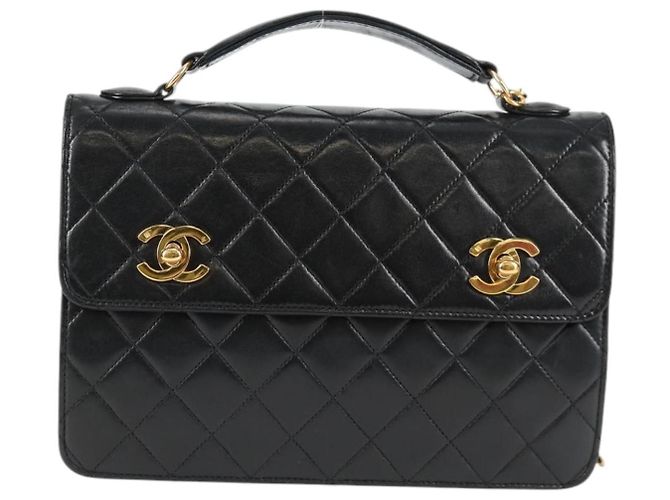 CHANEL Matelassé Doppio Chiusura Coco Borsa Catena Pelle di Agnello CC Auth 138976SA Nero D'oro - vista 13