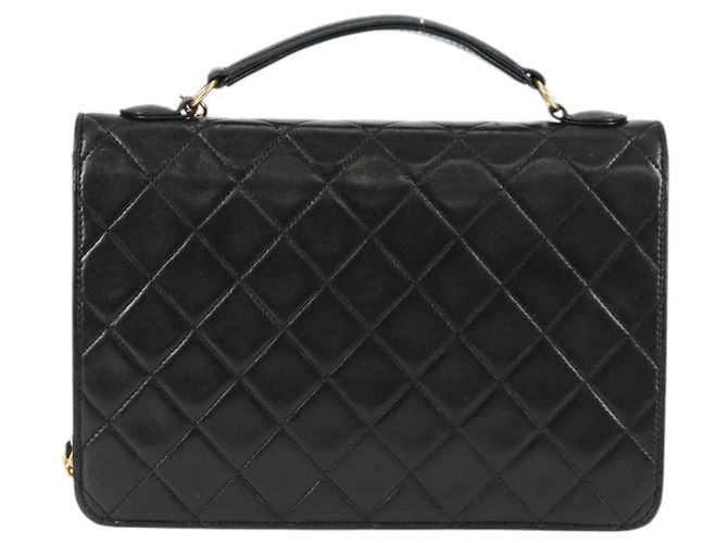 CHANEL Matelassé Doppio Chiusura Coco Borsa Catena Pelle di Agnello CC Auth 138976SA Nero D'oro - vista 2
