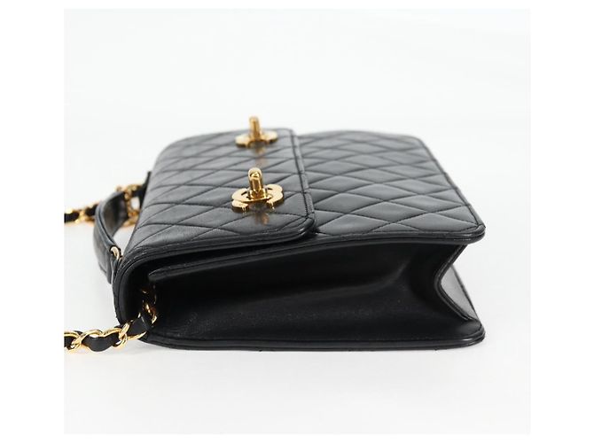 CHANEL Matelassé Doppio Chiusura Coco Borsa Catena Pelle di Agnello CC Auth 138976SA Nero D'oro - vista 3