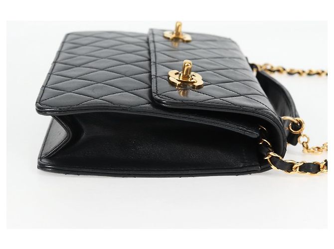 CHANEL Matelassé Doppio Chiusura Coco Borsa Catena Pelle di Agnello CC Auth 138976SA Nero D'oro - vista 4
