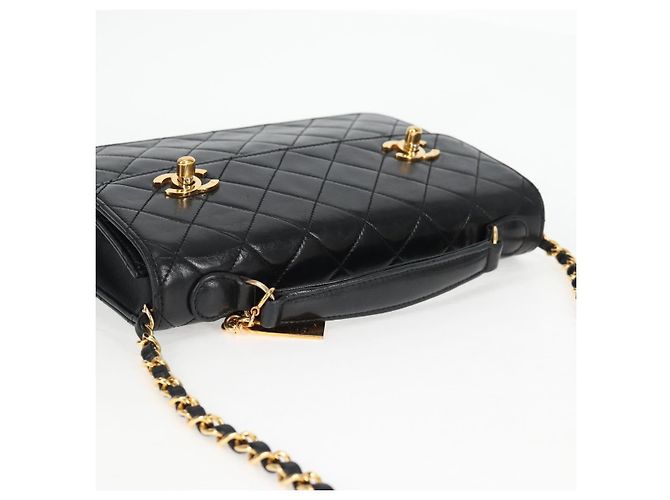 CHANEL Matelassé Doppio Chiusura Coco Borsa Catena Pelle di Agnello CC Auth 138976SA Nero D'oro - vista 6
