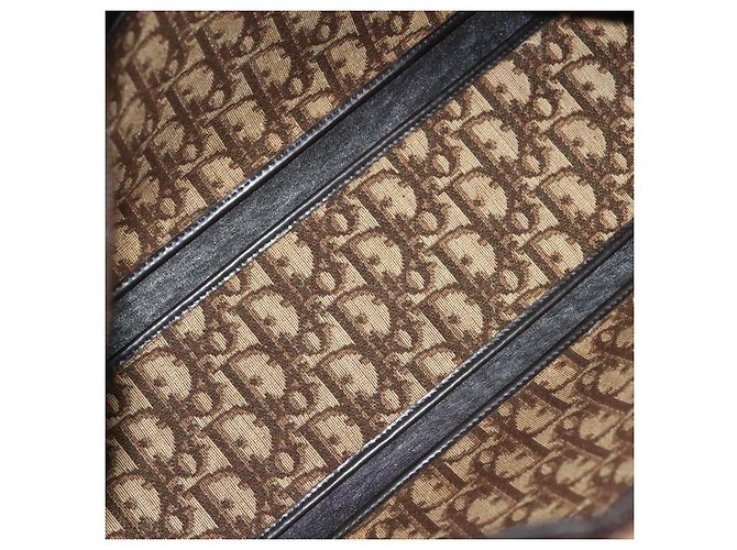 Borsa a mano in tela Trotter Christian Dior marrone oro Auth 140092 - vista 11