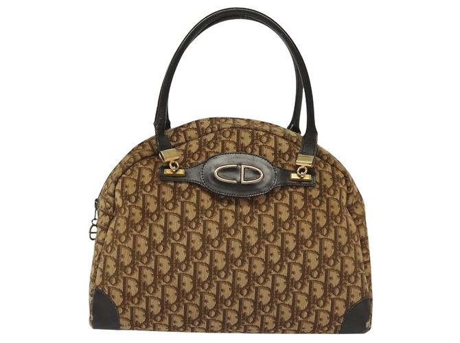 Borsa a mano in tela Trotter Christian Dior marrone oro Auth 140092 - vista 13