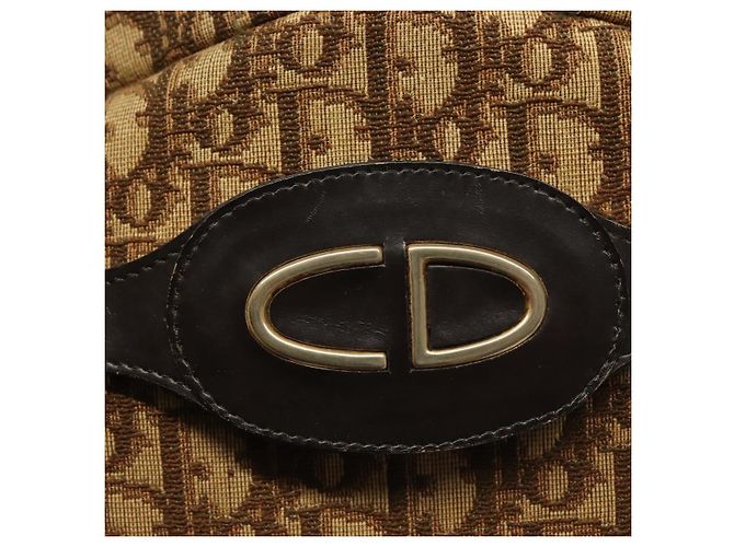 Borsa a mano in tela Trotter Christian Dior marrone oro Auth 140092 - vista 18