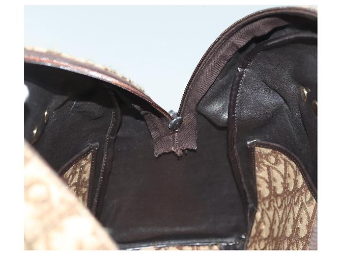 Borsa a mano in tela Trotter Christian Dior marrone oro Auth 140092 - vista 19