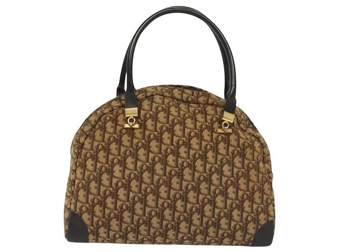 Borsa a mano in tela Trotter Christian Dior marrone oro Auth 140092 - vista 2