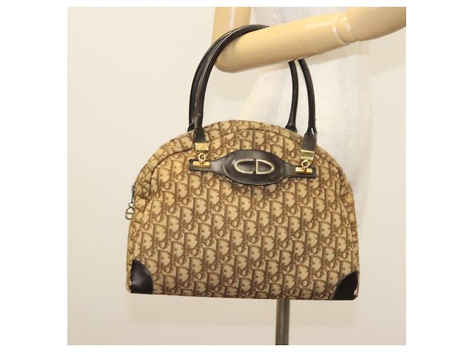 Borsa a mano in tela Trotter Christian Dior marrone oro Auth 140092 - vista 21
