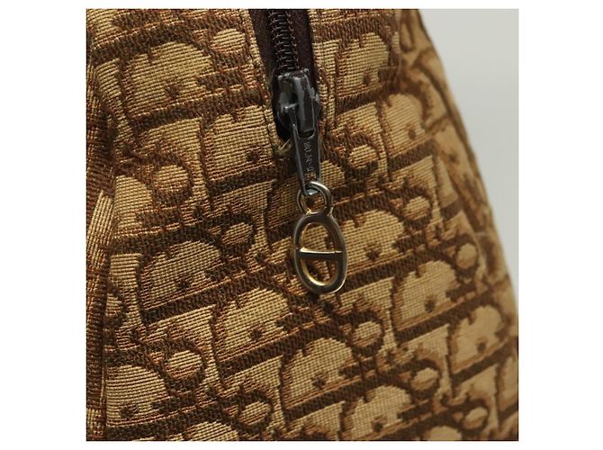 Borsa a mano in tela Trotter Christian Dior marrone oro Auth 140092 - vista 9