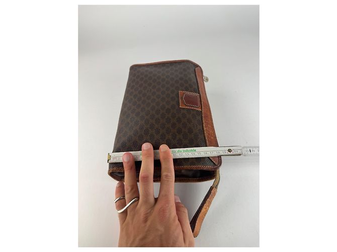 Céline Clutch in pelle vintage Celine Paris marrone - vista 12