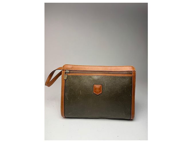 Céline Clutch in pelle vintage Celine Paris marrone verde - vista 14