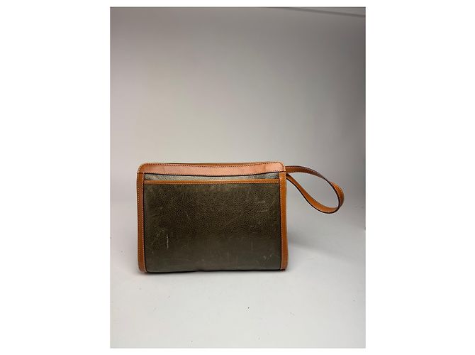 Céline Clutch in pelle vintage Celine Paris marrone verde - vista 15