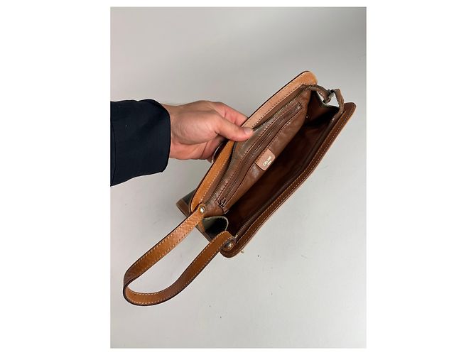 Céline Clutch in pelle vintage Celine Paris marrone verde - vista 3