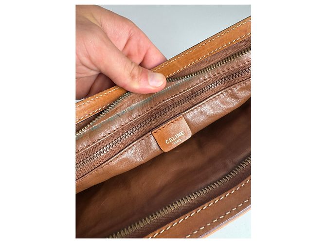Céline Clutch in pelle vintage Celine Paris marrone verde - vista 4