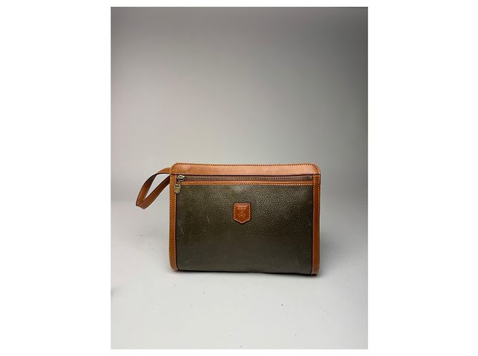 Céline Clutch in pelle vintage Celine Paris marrone verde - vista 6