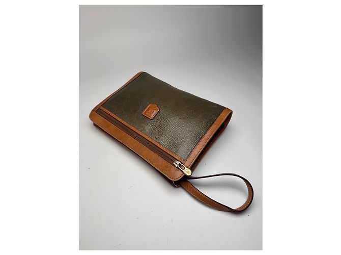 Céline Clutch in pelle vintage Celine Paris marrone verde - vista 7