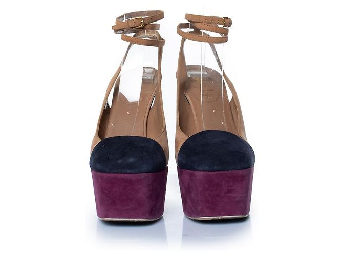 Yves Saint Laurent, décolleté platform in suede tricolore Marrone Nero Porpora - vista 3
