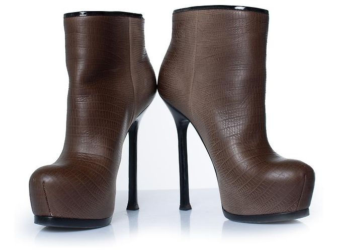 Botines de cuero Tribute Yves Saint Laurent Castaño - vista 4