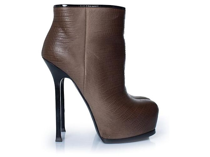 Botines de cuero Tribute Yves Saint Laurent Castaño - vista 5
