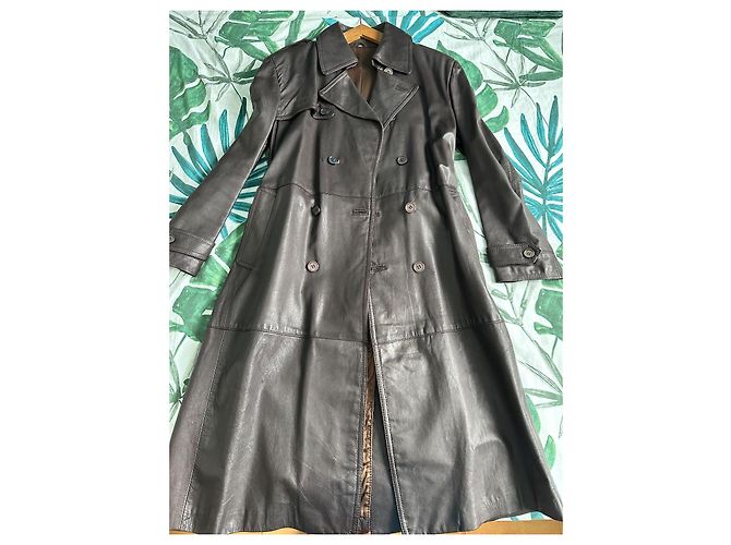 Autre Marque Trench in pelle marrone scuro uomo - vista 2