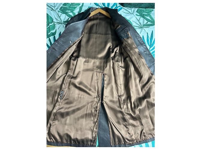 Autre Marque Trench in pelle marrone scuro uomo - vista 3