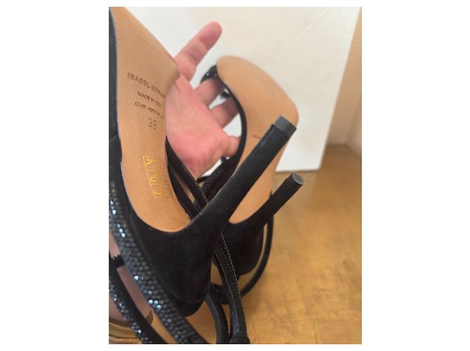 Décolleté Isabel Marant in pelle di cervo neri con strass Nero - vista 9