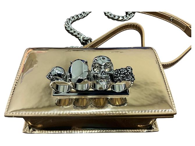 Borsa Alexander McQueen in pelle metallizzata oro con knuckle argento D'oro - vista 2