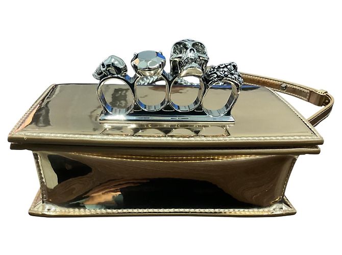 Borsa Alexander McQueen in pelle metallizzata oro con knuckle argento D'oro - vista 3
