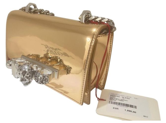 Borsa Alexander McQueen in pelle metallizzata oro con knuckle argento D'oro - vista 4