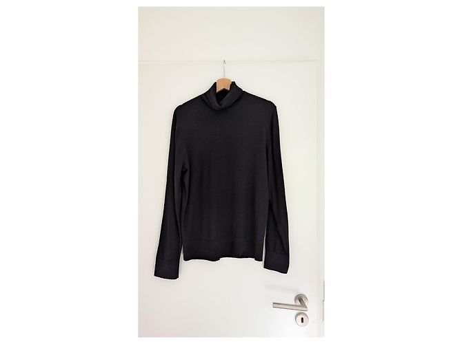 Cambon Chanel Pulôver de gola alta em lã e algodão preto - vista 2