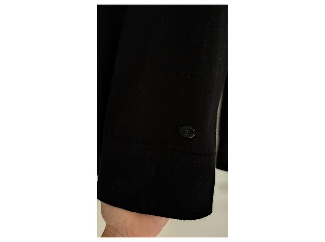 Cambon Chanel Pulôver de gola alta em lã e algodão preto - vista 4