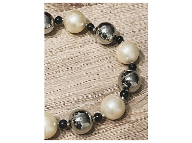 Splendido collier DOLCE & GABBANA con perle alternate a boule argento Bianco sporco - vista 11